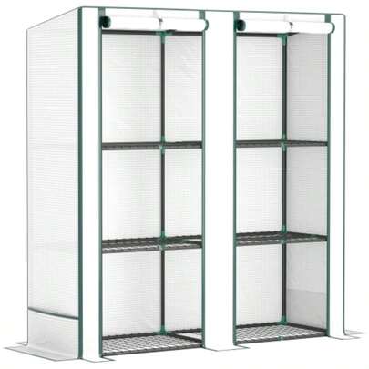 Outsunny Greenhouse With Lean-To Roof, Double Door, Shelves, Winter-Resistant Steel Greenhouse, Heated Greenhouse For Balcony Or Garden, Tomato Greenhouse 144 X 48 X 152 Cm, Greenhouse For Tomatoes And Vegetables, White
