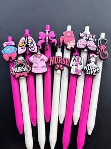5/10支装粉色系列护士笔，护士主题按动式圆珠笔，适合作为医生、护士、医务助理和学生礼物，护士节礼物，医用笔套装，随机款式 - 黑色 - 查看 7