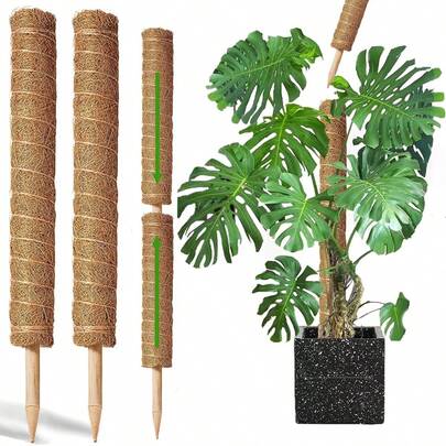 Moss Stick Coconut Coir Pole, Suitable For Climbing Plants - Natural Wool Totem Support Stick, Light Brown, Ideal For Indoor Potted Vines And Garden Care