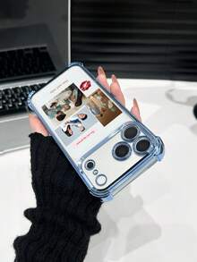 1 pieza Funda de teléfono personalizada con 3 fotos de retrato familiar/de pareja, diseño de texto personalizado, cubierta protectora transparente de TPU con electrochapado azul a prueba de golpes compatible con iPhone 17 Pro Max/16 Pro Max/15 Pro/14 Plus/13/12/11/XR/XS MAX y S25 Ultra/S24 Ultra/S23 Ultra/S22 Ultra/S21 Ultra/S21 Plus/S21 FE/S20 FE, de moda, colorida, linda, divertida, minimalista, personalizada Kawaii, única, regalo ideal para novio/novia