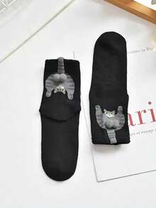 1/5 Pairs Comfortable Funny Upside Down Cat Ball Pom Pom Mid-Calf Socks, Suitable For All Seasons - Multicolor - View 7