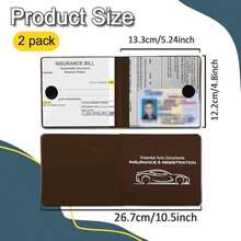 2PCS Car Registration And Insurance Holder, 10.6''*4.8'' Essential Auto Card Glove Box Organizer With Closure, Vehicle Interior Accessories Perfect For Documents, Cards - Brown - View 2
