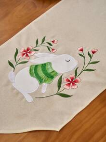 1pc Cute Easter Bunny Embroidered Table Runner, Solid Color Arrow Design Rectangular Table Runner For Kitchen, Living Room, Dining Table, Office Desk, Coffee Table Decor, Suitable For Easter Holiday, Family Party, Dinner - Beige - View 5