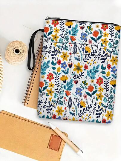 1 pieza Portada de libro con tema floral acuarela con cremallera, protector de libro de tapa blanda, chaqueta de libro de tapa blanda, funda de libro, manga de libro, bolsa de libro impresa con bolsillo delantero, bolsa de almacenamiento de libros lavable y multifuncional, adecuada para estudiantes, maestros, amantes de los libros