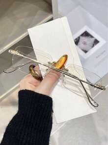 1pc Unisex Fashion Elegant Sexy Metal Rimless Decorative Glasses, Can Block Electronic Blue Light, Suitable For Daily Wear