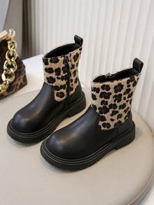 1 Par de Botas Elásticas de PU Fofas e Unissex para Crianças, Botas Quentes para Faculdade e Uso Externo, Botas Casuais para Crianças Pequenas, Botas para Todas as Estações - Preto - Visão 1