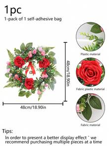 1pc Artificial Rose Green Plant Flower Ring Hanging Decor, Suitable For Valentine's Day, Wedding Party Scene Atmosphere Decoration, Home Living Room Bookshelf Or Window Sill Decoration, As Well As Home Living Room, Outdoor Corridor And Garden Decoration Throughout The Year. - Multicolor - View 4