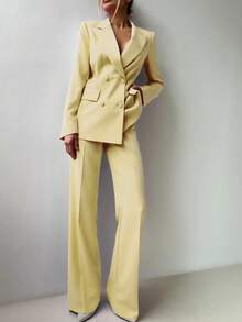 3pcs Women Autumn/Winter Set: Mustard Top, Jacket And Pants Spring - Yellow - View 6