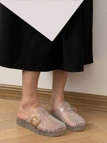 Damtofflor i transparent PVC, platta, trendiga och nya sommartofflor - Vitt - Visa 4