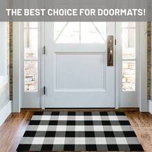 IOHOUZE Cotton Buffalo Plaid Check Rug Outdoor Doormat 27.5 X 43 Inches Washable Woven Outdoor Indoor Welcome Mats For Front Door/Farmhouse/Entryway/Home Entrance Black And White Outdoor Rug,One-Size,BlackandWhite24inchx38inchRectangular - 黑白24吋x38吋長方形 - 查看 11