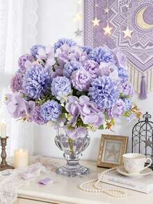 1支11.22英寸人造丝菊花、绣球花、仿真花，情人节礼物，逼真花卉装饰，适用于早午餐、DIY婚礼花束、派对、家居客厅、厨房、花园、酒店、办公室、Rama装饰、情人节、感恩节装饰、DIY花环、礼物、餐桌中心摆件、生日装饰、室内/室外装饰、散装人造塑料花、花瓶装饰、农舍家居装饰、波西米亚风婚礼 - 紫色 - 查看 2