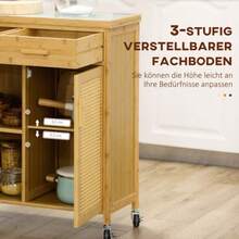 HOMCOM Kitchen Trolley With Drawer, Cupboard, Open Shelves, Towel Rack, Worktop, Natural Bamboo - Mustard Yellow - View 6
