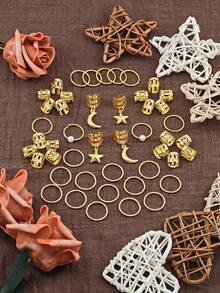 46pcs Stylish Star Moon Pearl Decorative Hair Rings Vintage Braid Rings Hair Barrettes For Women And Girls Hair Accessories Loc Hair Jewelry For Braids, Claw Clips, Hair Slide, Head Accesssories - Gold - View 2