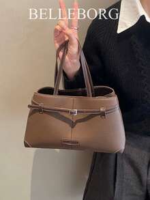 Contrast Color Minimalist Large Capacity Versatile Commuter Handbag For Women - Coffee - View 6