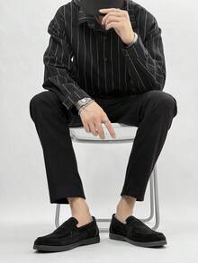 男士休闲乐福鞋，轻便透气平底纯色驾车鞋，套脚莫卡辛鞋，室内/室外鞋，舒适护理鞋 - 黑色 - 查看 10