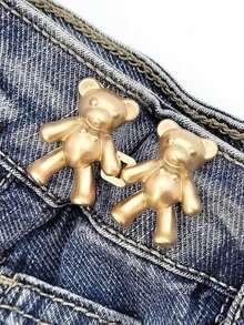 2pcs Bear Pattern Pants Sewing Buttons Jeans Buttons, No Sewing Removable Bear Waist Buckle Pants Waist Change Artifact Bear Buckle Skirt Buckle Decorative Buckle, Waist Change Artifact Pants Button, Adjustable Belt Button - Multicolor - View 2