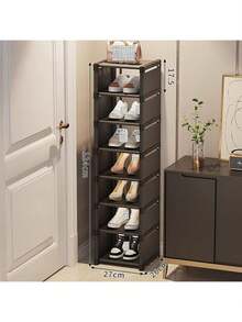 单排鞋架，金属管和无纺布材质，需自行组装，节省空间，防尘，适用于家庭/办公室 - 彩色 - 查看 10