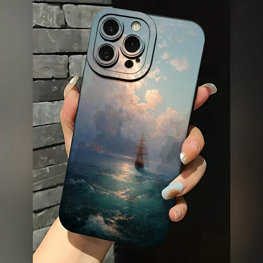 2026 nueva funda de teléfono esmerilada, funda de teléfono diseño de barco pirata océano atardecer para iPhone 17 14 13 12 11 Pro Max y funda de protección para teléfono  Galaxy S23 S22 S21 S20, regalo de funda de pareja para novio novia, regalo de vacaciones - Negro - Ver 1