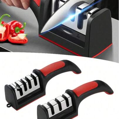 1件装四合一厨房刀剪磨刀器，磨刀器，厨房磨刀工具，带手柄的户外露营厨房磨刀器，磨刀石，厨房小工具 - 轻松实现粗磨到中磨，打造锋利刀刃