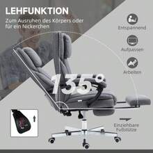 Vinsetto Office Chair With 5 Massage Modes, Ergonomic Reclining Office Chair, Height Adjustable, Footrest, Linen Look, Grey