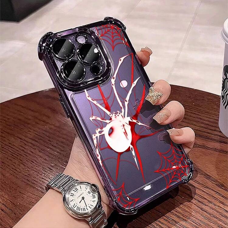 1pcs Red Spider Web Phone Case Compatible with Apple Phone17ProMax 16 15 14Plus 11 12 13 ProMax, Antidrop Phone Case, Camera Protection Phone Case, Funky, Personality, Originality, Fashion, Stunning, Can Be Given To Friends, You Can Give It To Yourself - Morado - Añade 4