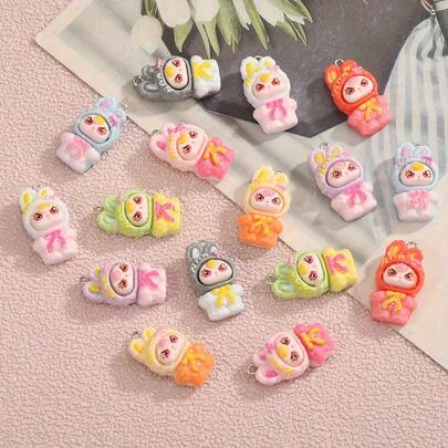 8/16pcs Colorful Resin Rabbit Pendant, Cute Animal Charm, Suitable For DIY, Necklace, Earrings, Backpack Decoration - Random Colors