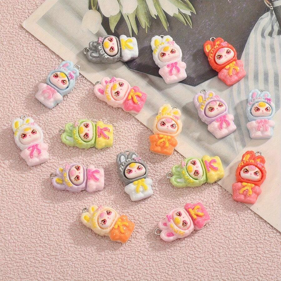 8/16 chiếc mặt dây chuyền hình thỏ bằng nhựa nhiều màu sắc, bùa hình động vật dễ thương, thích hợp để tự làm đồ thủ công, làm vòng cổ, bông tai, trang trí ba lô - Màu ngẫu nhiên - Mặt dây chuyền hình thỏ - Xem 1