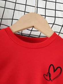 Váy dài tay cổ tròn in hình trái tim, viền lưới nhung dành cho bé gái ngày lễ tình nhân - Đỏ - Xem 3