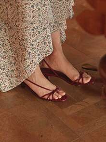 2026新款欧美夏季露趾绑带凉鞋，百搭真皮小猫跟无后跟凉鞋，女士款 - 酒紅色 - 查看 5