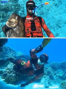 HISEA 3.0mm Women's Neoprene Freediving Wetsuit; Men's Two-Piece Freediving And Hunting Wetsuit; Hooded Diving Wetsuit - Red - View 3