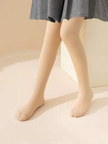 1件装女童/儿童/幼儿纯色紧身裤，亲肤舒适，卡其色、裸色、米色可选，无缝设计，带保暖内衬，适合日常穿着，简约百搭，表面光滑柔软舒适，公主/可爱风格，适合春季、冬季日常穿着，优雅时尚，可作连体衣、户外紧身裤，适合返校季，学生适用 - 卡其色 - 查看 3