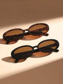 2 件套豹纹塑料椭圆形全框经典复古眼镜，适合舞会、热带海滩度假、街头摄影、休闲外出、家庭旅行，也是夏季海滩之旅、户外活动、旅行、返校、大学风格和校园造型的时尚配饰。 - 2pcs 豹紋黑茶組合 - 查看 5