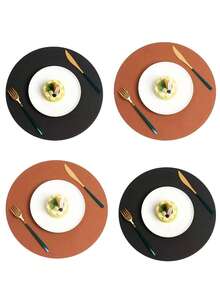 6pcs Round Faux Leather Placemats (33cm), Round Waterproof Double-Sided PU Kitchen/Dining Table Mats, Non-Slip Washable, Suitable For Hotel, Restaurant And Kitchen, Black - Multicolor - View 14
