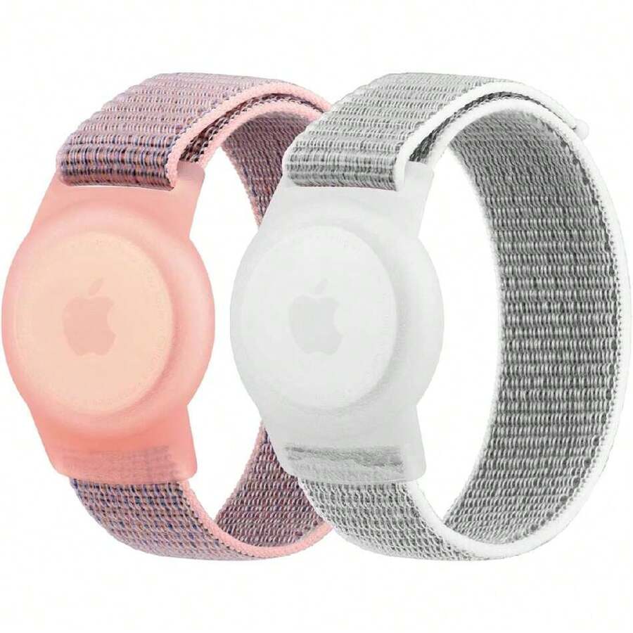 Vancle 2Pack AirTag Pulsera para niños, funda protectora Apple Air Tag con pulsera de nailon, funda antipérdida para rastreadores GPS, correa elástica para reloj para niños pequeños, niñas y ancianos,36979990 - Champán - Ver 1