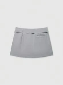 女士纯色拉链腰带中长裙短裤夏季 - 淺灰色 - 查看 2