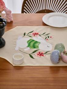 1pc Cute Easter Bunny Embroidered Table Runner, Solid Color Arrow Design Rectangular Table Runner For Kitchen, Living Room, Dining Table, Office Desk, Coffee Table Decor, Suitable For Easter Holiday, Family Party, Dinner - Beige - View 7