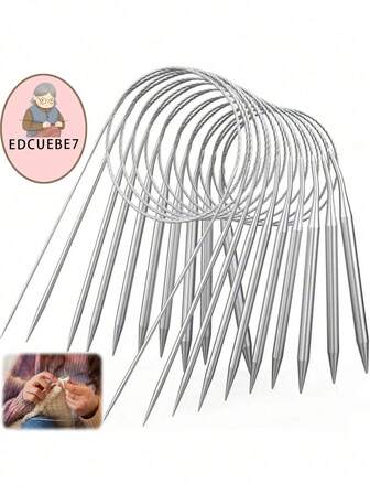 EDCUEBE7 7/9 piezas Juego de agujas de tejer redondas, agujas fijas de metal de 2mm-10mm para mantas gruesas, bufandas, sombreros, calcetines, guantes y proyectos grandes - Gris plateado. Adecuado para regalos de Acción de Gracias y Navidad