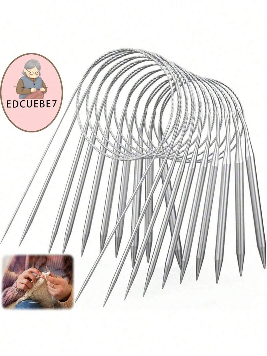 EDCUEBE7 1/9pcs Round Knitting Needle Set, 2mm-10mm Metal Fixed Cable Needles For Thick Blankets, Scarves, Hats, Socks, Gloves Knitting And Large Projects - Silver Grey. Suitable For Thanksgiving & Christmas Gifts - Multicolor - View 1