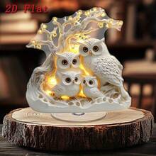 2D亚克力桌面摆件，采用旋转2D猫头鹰家族图案设计，非常适合提升办公氛围