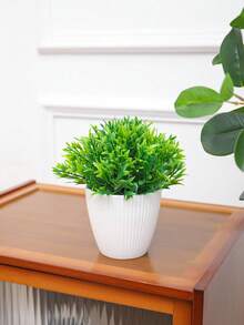 1pc White Round Pot Artificial Greenery Decoration, Suitable For Decoration Of Home Living Room Tables, Bookshelves Or Windowsills, For Setting The Scene Atmosphere In Valentine's Day Wedding Parties, As Well As For Decoration In All Seasons Of Home And Outdoor Corridors And Gardens. - White Green - View 2