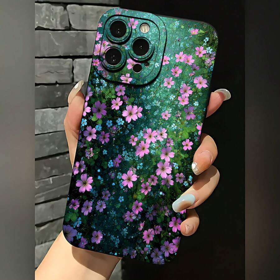 2026 nueva funda de teléfono esmerilada, funda de teléfono con patrón floral de flores rosas y azules, diseño natural para 17 15 Pro Max, 17 14 Pro, 17 13, 17 12, Galaxy S23 S22 S21 S20, protector de teléfono, funda de pareja, regalo para novio, novia, San Valentín, cumpleaños, aniversario. - Azul Klein - Ver 1