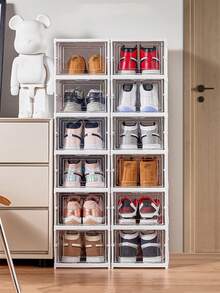 1pc Foldable Plastic Shoe Rack, Collapsible Shoe Organizer, Wardrobe Shoe Storage Box, Space-Saving, Large Sturdy Stackable Sports Shoes Storage Container, Easy Installation
