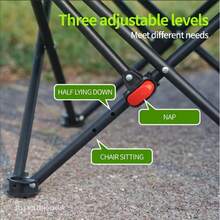 3-Position Adjustable Outdoor Folding Chair - Portable Camping & Beach Lounge Chair With 3-Level Reclining Positions, Lightweight Foldable Design, Ergonomic Armrests & Leg Rests For Backyard, Picnic, Travel - Beige/Green/Black, Lounge Chair Outdoor - 黑色 - 查看 6