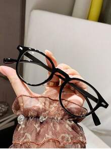 1 Pair Small Transparent Lens Glasses, Brown Polygon Frameless Non-Prescription Frames, Unisex Fashion Accessory, Polycarbonate Frame And Lens Material - Through Tea - View 3