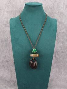 1 chiếc vòng cổ hạt hình bầu dục bất đối xứng, vòng cổ dây dài thời trang, quà tặng cho bạn gái, mẹ, sinh nhật, ngày Valentine. - Hình bầu dục không đều + hạt cườm - Xem 3