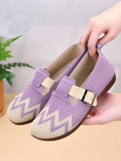 Women's Casual Comfortable Slip-On Shoes, Breathable Mesh Upper, Non-Slip, Versatile, Suitable For Mothers, Solid Color, Daily Wear, Office, Spring/Summer