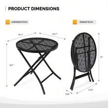 Black 18 Inch Folding Metal Steel Patio Side Table - Round Outdoor Coffee Table With Flower Cutouts For Yard Balcony Garden Use - 預設 - 查看 4