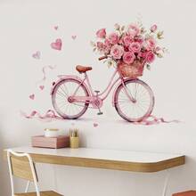 1pc Spring Cycling Wall Sticker - Pink Rose Basket & Floral Path, Self-Adhesive Wallpaper, Creates Cozy Living Room Ambiance; Valentine's Day Home Decor - Sweet Pink Rose Bicycle, Removable & Applicable For Bedroom & Entryway; Romantic Pastoral Wall Sticker - Vintage Bicycle & Blooming Roses, Easy DIY Wall Sticker Set, Ideal Gift For Couples & Housewarming - Multicolor - View 5