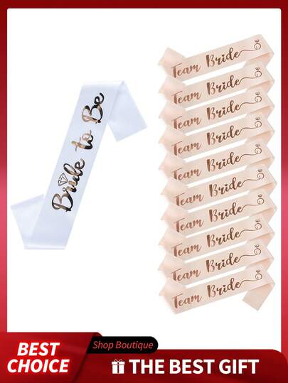 7件套，1条白色+6条黑色“准新娘”绶带，新娘绶带，单身派对绶带，单身派对，单身派对装饰，新娘送礼会和婚礼庆典及单身派对新娘回礼，绶带套装，带可折叠玫瑰金字母的单身派对绶带，伴娘，婚礼派对用品