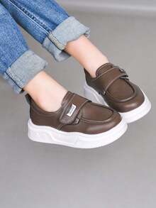 1 Pair Unisex Retro Style Flat Casual Sneakers, Wear-Resistant Anti-Slip Children Canvas Shoes, Fashion Versatile Student Running Shoes, Suitable For All Seasons - Brown - View 2